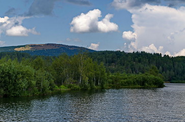 Landscape with floating island, part peat two metre deep with vegetation and animals in Vlasina...