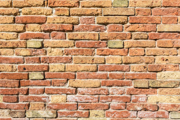 Red old worn brick wall texture background