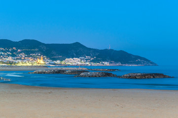 Fototapeta na wymiar Sunset at Sitges Beach, Spain