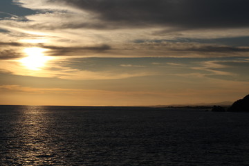 Fototapeta na wymiar sunset view and horizon in pacific ocean