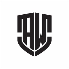 AW Logo monogram with emblem shield shape design isolated on white background - obrazy, fototapety, plakaty