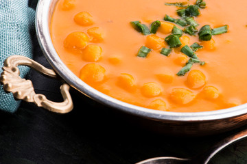 Vegetarian food is without meat: soup with chickpeas