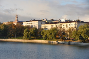 view from the bridge to the embankment of the river Svisloch