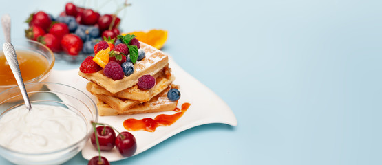 banner waffles with fruit