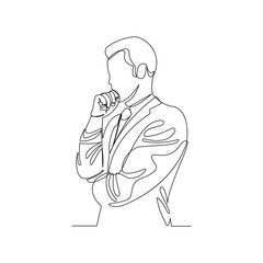 Continuous line drawing of thinking man. One line art of businessman thinking idea. Vector illustration