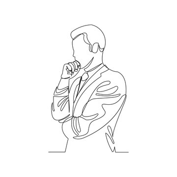 recommend clip art: Continuous line drawing of thinking man. One line art of businessman thinking idea. Vector illustration