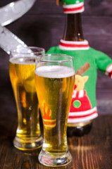 beer in glasses on christmas background
