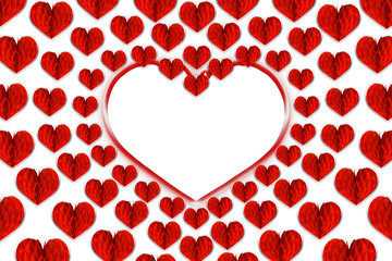 Red hearts on white background, isolated. Frame for photo