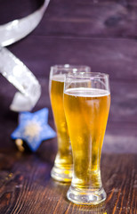 beer in glasses on christmas background