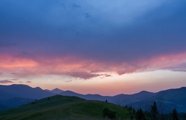 Naklejka na ściany i meble Sunset in the mountains. Carpathian, Ukraine
