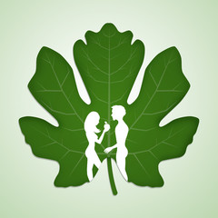 silhouette of Adam and Eve on the fig leaf