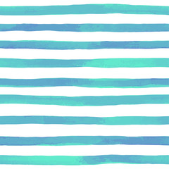 Beautiful seamless pattern with blue watercolor stripes. hand painted brush strokes, striped background. Vector illustration.