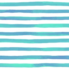 Photo sur Plexiglas Rayures horizontales Beau modèle sans couture avec des rayures aquarelles bleues. coups de pinceau peints à la main, fond rayé. Illustration vectorielle.