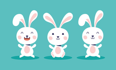 happy easter celebration card with rabbits characters