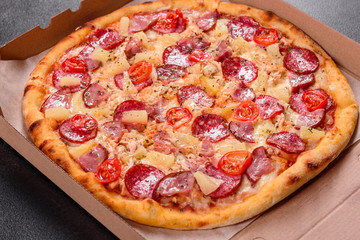 Pepperoni Pizza with Mozzarella cheese, salami, ham