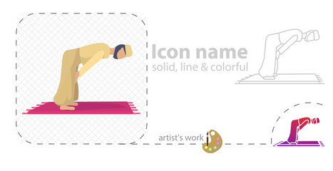 Muslim man prays. namaz flat illustration. islam icon, line icon