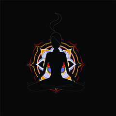  Woman doing yoga, yoga day, lotus position, mandala