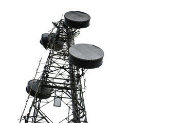 Communication transmitter tower with antenna such a Mobile phone tower, Cellphone Tower, Phone Pole etc on the clear blue sky background with copy space for text, today wide area technology concept.
