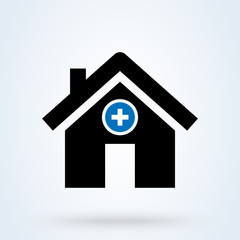 Hospital icon. Medical sign. Health center icon. Clinic building, healtcare, polyclinic symbols. Doctor, ambulance, patient concept.