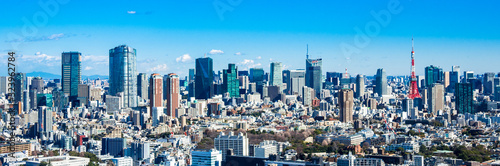 東京 青空と都市風景 ワイド Wall Mural Wallpaper Murals Oben901