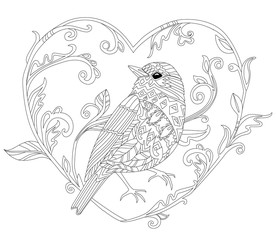 Fototapeta premium funny ornate decorative bird standing, looking away. outline dra