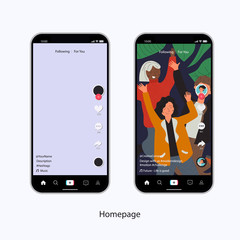 Photo frame design social media network homepage template. Interface display of mobile application. Vector mock up illustration