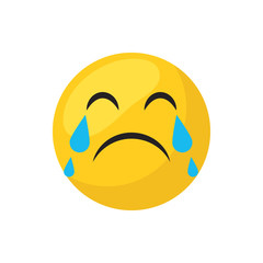 Crying emoji face flat style icon vector design