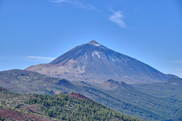 Fototapeta premium Scenic view of mount Teide in national park on Tenerife island on Canary islands in Spain. Beautiful summer sunny look of the highest point of small paradise tropical island near Africa