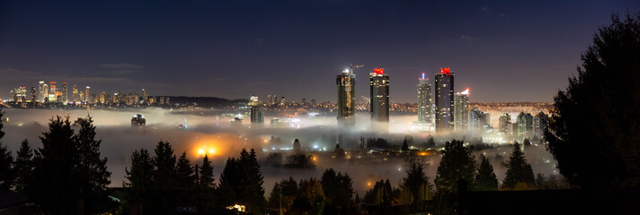 Burnaby, Vancouver, British Columbia, Canada. Beautiful Panoramic Aerial View of a modern city...