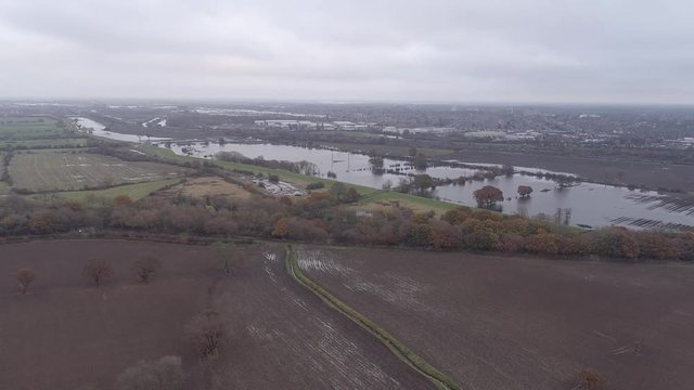 Aerial drone river Don flooding Doncaster