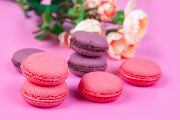 Macaroons on a pink background.