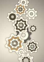 Tech background with colored gears, modern cover template. Place for text.