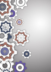 Tech background with colored gears, modern cover template. Place for text.