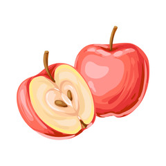Illustration of ripe apple and slice.