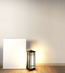 Mock up poster frame on Empty room japanese design and wooden floor, earth tone.3D rendering