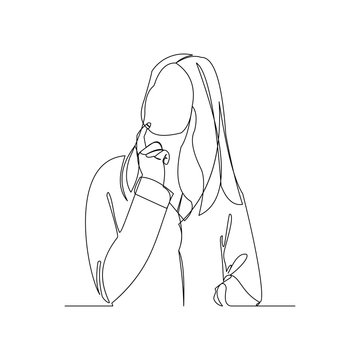 recommend clip art: Continuous line drawing of thinking woman. One line art of business woman thinking idea. Vector illustration