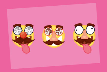 happy april fools day card with emojis and crazy masks