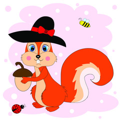 cute squirrel and acorn illustration
