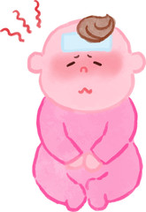 赤ちゃん冷やす　水彩