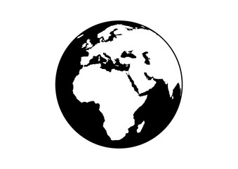 World Planet Earth black silhouette icon vector. Planet Earth icon isolated on a white background. Globe african continent design element