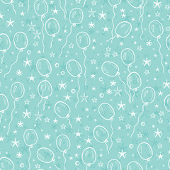 Vector Holiday or Birthday Seamless Pattern with Hand Drawn Doodle Balloons and Stars. Festive party background. Holiday Wallpaper