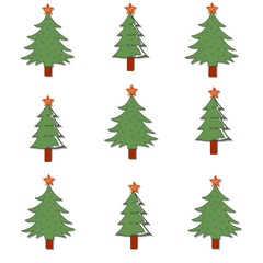 set of christmas trees isolated on white
