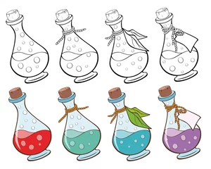 Rolgordijnen Vector Illustration of  magic small bottles for you Design and Computer Game. Coloring Book Outline Set © liusa