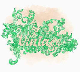 Vintage design elements set: Florals. Outlines on grunge background. Vector baroque illustration.