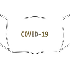 マスクのイラストにcovid-19の文字。新型コロナウイルス感染予防、ウイルス拡散防止のイメージです。
