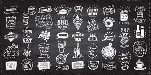 Menu set with symbols, signs and elements on a chalkboard, vector hand drawn graphic designs © LP Design