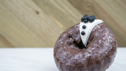 Wedding Donuts Happy Fun White Pearls Wood Blue Flowers Bride Groom HD Plants