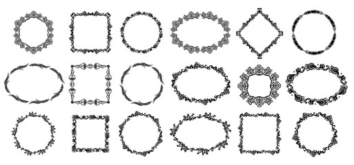 Natural style frames set decorated maple leaves, ears of wheat, flowers and butterflies, suitable for invitation, cards or text frames