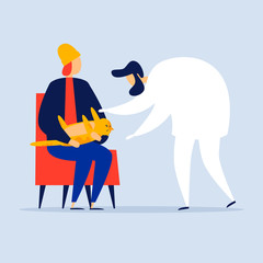 Veterinarian cat, animal health, pets. Flat style vector illustration.