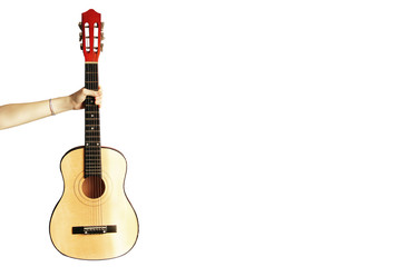 Fototapeta premium Guitar in a hand on a white background. Musical instrument